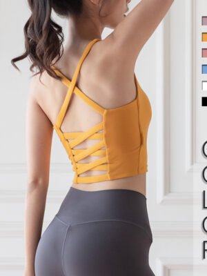 Women's High Stretch Yoga Sports Bra with Padded, Back Beauty Slim Fit Cropped Workout Tank Top, Summer Yoga Top